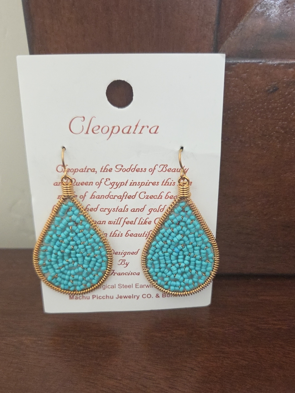 Patra Turquoise Beaded Teardrop Earrings with Gold Wire